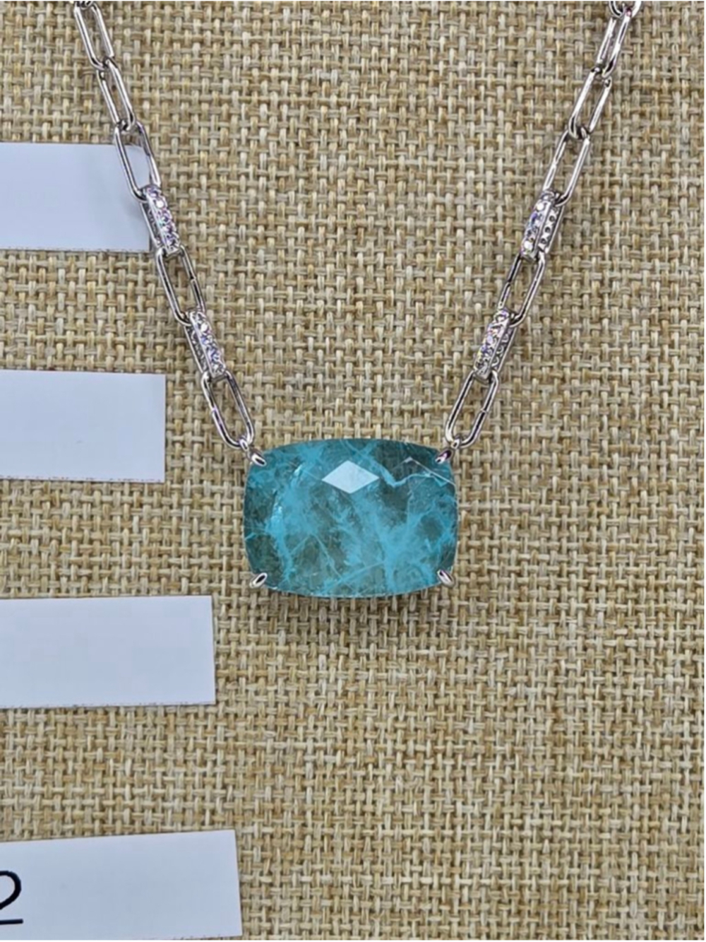 Bomb Party Necklace Blue Aragonite Pendant Rhodium Silvertone Paperclip Chain - Picture 2 of 10